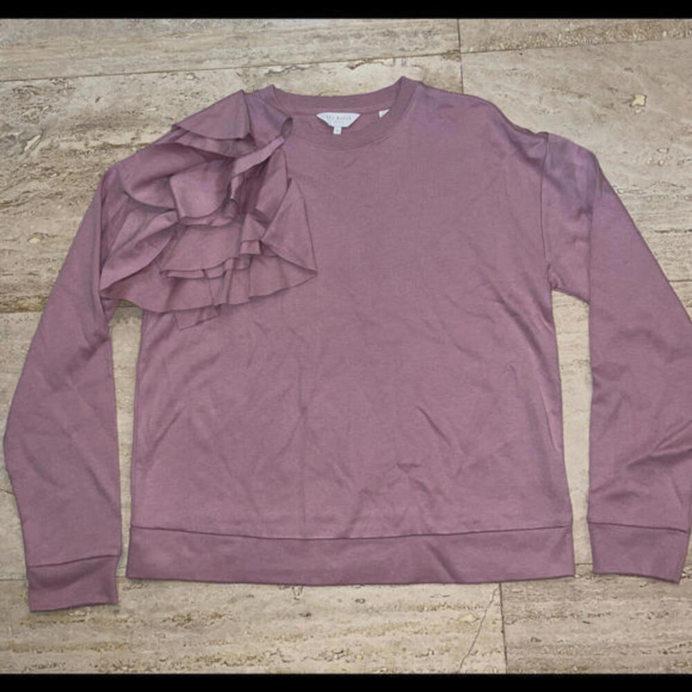 TED BAKER Ozai ruffle dusty rose sweatshirt long sleeve Ted 1 sweater pullover